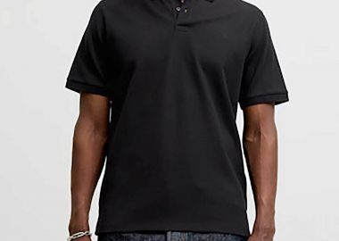 JACK & JONES ανδρική μπλούζα πόλο με waffle pattern και κεντημένο monogram Regular Fit - 12268130 Μαύρο - JACK & JONES - 