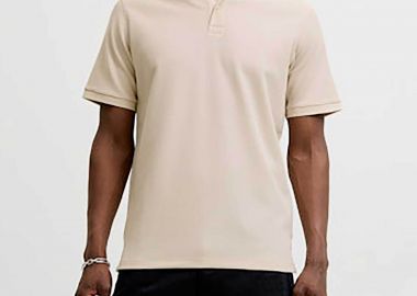 JACK & JONES ανδρική μπλούζα πόλο με waffle pattern και κεντημένο monogram Regular Fit - 12268130 Μπεζ - JACK & JONES - 