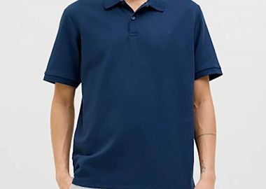 JACK & JONES ανδρική μπλούζα πόλο με waffle pattern και κεντημένο monogram Regular Fit - 12268130 Μπλε Σκούρο - JACK & JONES - 