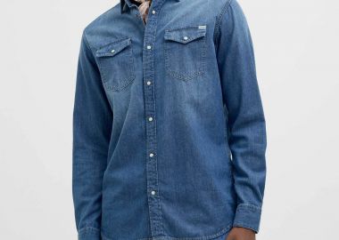 JACK & JONES ανδρικό denim πουκάμισο Regular Fit - 12138115 Denim Blue - JACK & JONES - 