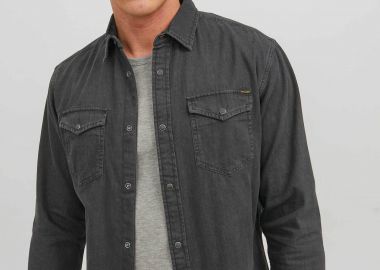 JACK & JONES ανδρικό denim πουκάμισο Regular Fit - 12138115 Μαύρο - JACK & JONES - 