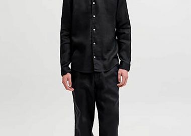 JACK & JONES ανδρικό λινό παντελόνι chino Loose Fit - 12253120 Μαύρο - JACK & JONES - 