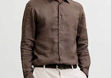 JACK & JONES ανδρικό λινό πουκάμισο Relaxed Fit - 12293563 Καφέ - JACK & JONES - 
