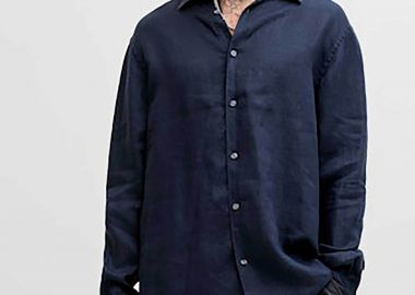 JACK & JONES ανδρικό λινό πουκάμισο Relaxed Fit - 12293563 Μπλε Σκούρο - JACK & JONES - 
