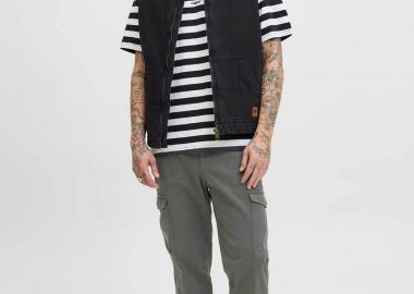 JACK & JONES ανδρικό παντελόνι cargo Tapered Fit - 12282388 Γκρι Σκούρο - JACK & JONES - 