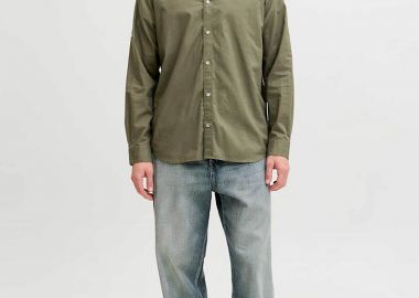 JACK & JONES ανδρικό πουκάμισο με roll-up μανίκια Regular Fit - 12289197 Λαδί - JACK & JONES - 