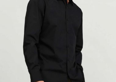 JACK & JONES ανδρικό πουκάμισο μονόχρωμο - 12187222 Μαύρο - JACK & JONES - 