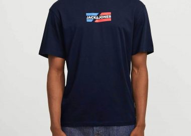 JACK & JONES ανδρικό T-shirt με graphic logo print Regular Fit - 12268415 Σκούρο Μπλε - JACK & JONES - 