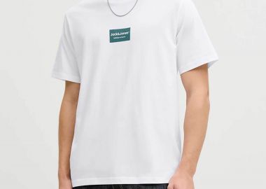 JACK & JONES ανδρικό T-shirt με logo frame Relaxed Fit - 12288092 Λευκό - JACK & JONES - 
