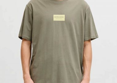 JACK & JONES ανδρικό T-shirt με logo frame Relaxed Fit - 12288092 Taupe - JACK & JONES - 