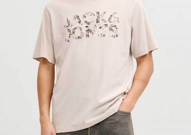 JACK & JONES ανδρικό T-shirt με λογότυπο Regular Fit - 12288536 Μπεζ - JACK & JONES - 