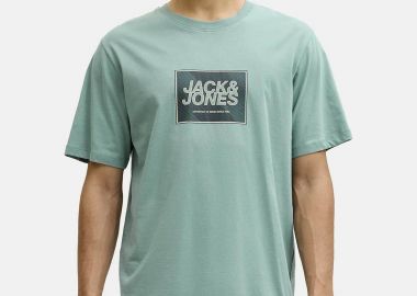 JACK & JONES ανδρικό T-shirt μονόχρωμο με logo print Regular Fit - 12288097 Βεραμάν - JACK & JONES - 
