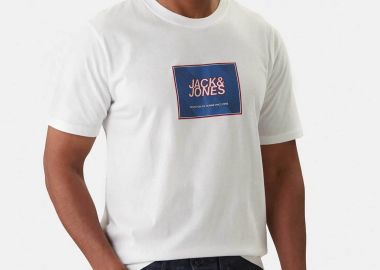 JACK & JONES ανδρικό T-shirt μονόχρωμο με logo print Regular Fit - 12288097 Λευκό - JACK & JONES - 