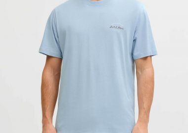 JACK & JONES ανδρικό T-shirt μονόχρωμο με logo print Regular Fit - 12288113 Γαλάζιο - JACK & JONES - 