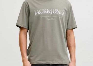 JACK & JONES ανδρικό T-shirt μονόχρωμο με logo print Regular Fit - 12290173 Βεραμάν - JACK & JONES - 