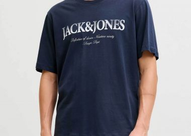 JACK & JONES ανδρικό T-shirt μονόχρωμο με logo print Regular Fit - 12290173 Μπλε Σκούρο - JACK & JONES - 
