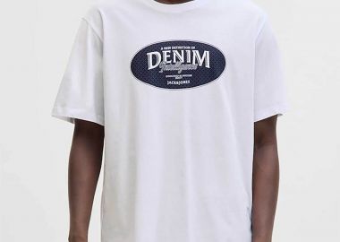 JACK & JONES ανδρικό T-shirt μονόχρωμο με logo print Regular Fit - 12290417 Λευκό - JACK & JONES - 
