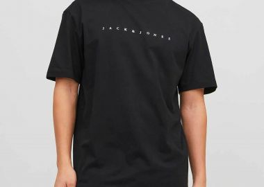 JACK & JONES ανδρικό T-shirt μονόχρωμο με logo print Relaxed Fit - 12234746 Μαύρο - JACK & JONES - 