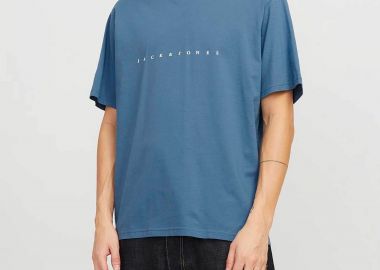 JACK & JONES ανδρικό T-shirt μονόχρωμο με logo print Relaxed Fit - 12234746 Μπλε - JACK & JONES - 