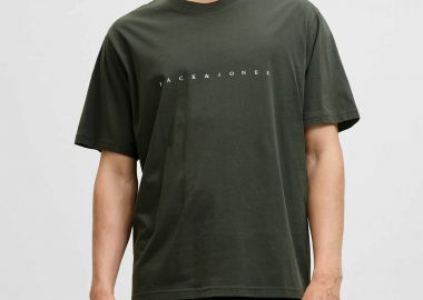 JACK & JONES ανδρικό T-shirt μονόχρωμο με logo print Relaxed Fit - 12234746 Πράσινο - JACK & JONES - 