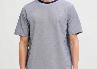 JACK & JONES ανδρικό T-shirt πικέ με ανάγλυφο λογότυπο Regular Fit - 12276801 Μπλε Σκούρο - JACK & JONES - 