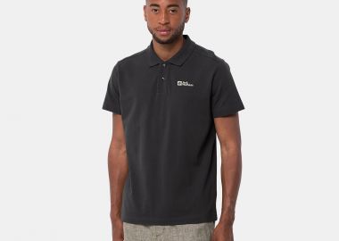 JACK WOLFSKIN ESSENTIAL POLO T-SHIRT ΜΑΥΡΟ - JACK WOLFSKIN - 