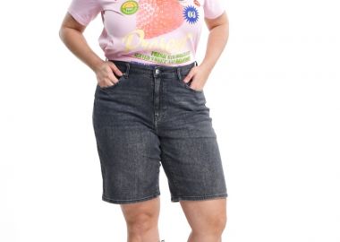 Jean βερμούδα ψηλόμεση σε denim grey χρώμα plus size -  - 