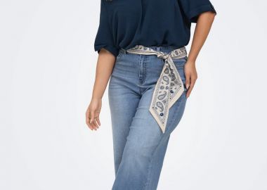 Jean παντελόνι με ζώνη φουλάρι σε denim light blue χρώμα plus size -  - 
