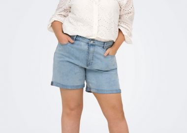 Jean shorts με ανάγλυφα αστέρια σε denim light blue χρώμα plus size -  - 