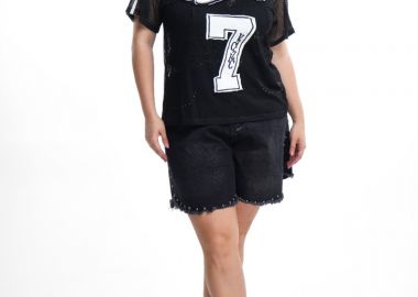 Jean shorts με τρουκς σε denim black χρώμα plus size -  - 