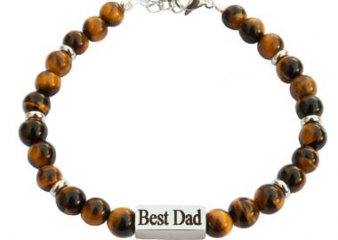 JT Ανδρικό βραχιόλι κάφε μάτι τίγρης με ατσάλι για χάραξη Ασημί - JT - 