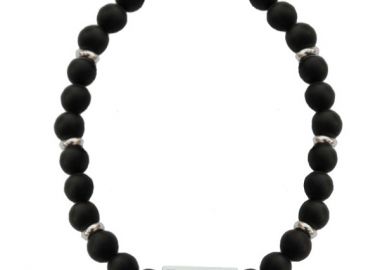 JT Ανδρικό βραχιόλι μαύρες πέτρες ΄όνυχα με ατσάλι για χάραξη Ασημί - JT - 