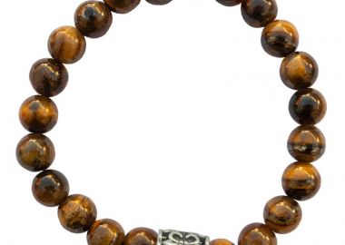 Jt Ανδρικό βραχιόλι με καφέ πέτρες μάτι τίγρη & κύλινδρο - JT - 