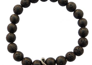 Jt Ανδρικό βραχιόλι με μαύρες πέτρες λάβας & κλειδί του Σολ - JT - 