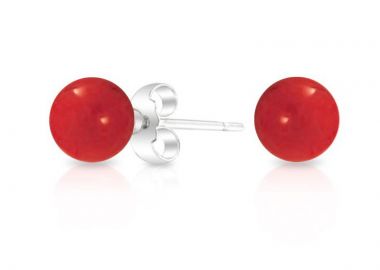 Jt Ασημένια καρφωτά σκουλαρίκια κόκκινες πέρλες 10mm - JT - 
