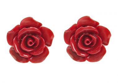Jt Ασημένια καρφωτά σκουλαρίκια τριαντάφυλλα κόκκινα μικρά - JT - 