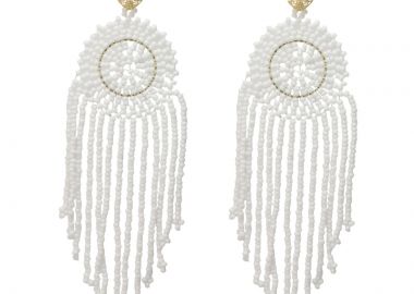 Jt Ασημένια κρεμαστά σκουλαρίκια Boho λευκές χάντρες - JT - 