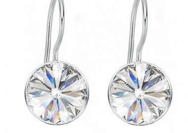 Jt Ασημένια κρεμαστά σκουλαρίκια Swarovski rivoli 12mm Άσπρο - JT - 