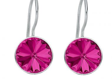 Jt Ασημένια κρεμαστά σκουλαρίκια Swarovski rivoli 12mm Φούξια - JT - 