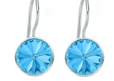 Jt Ασημένια κρεμαστά σκουλαρίκια Swarovski rivoli 12mm Γαλάζιο - JT - 