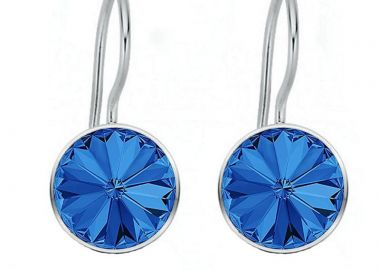 Jt Ασημένια κρεμαστά σκουλαρίκια Swarovski rivoli 12mm Μπλε ηλεκτρικ - JT - 