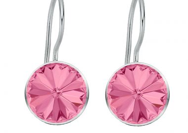 Jt Ασημένια κρεμαστά σκουλαρίκια Swarovski rivoli 12mm Ροζ - JT - 