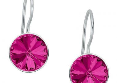 Jt Ασημένια κρεμαστά σκουλαρίκια Swarovski rivoli 8mm Φούξια - JT - 