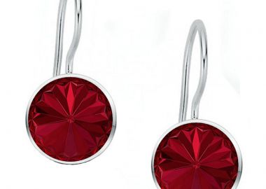 Jt Ασημένια κρεμαστά σκουλαρίκια Swarovski rivoli 8mm Κόκκινο Μπορντό - JT - 