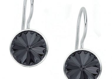 Jt Ασημένια κρεμαστά σκουλαρίκια Swarovski rivoli 8mm Μαύρο - JT - 