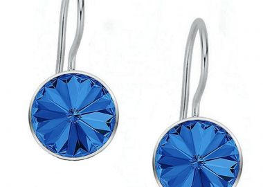 Jt Ασημένια κρεμαστά σκουλαρίκια Swarovski rivoli 8mm Μπλε ηλεκτρικ - JT - 