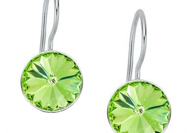 Jt Ασημένια κρεμαστά σκουλαρίκια Swarovski rivoli 8mm Πράσινο - JT - 