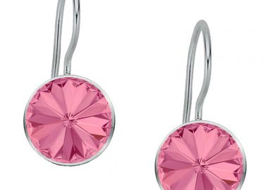 Jt Ασημένια κρεμαστά σκουλαρίκια Swarovski rivoli 8mm Ροζ - JT - 