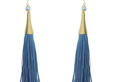 Jt Ασημένια μακριά σκουλαρίκια Boho μπλε φούντες - JT - 