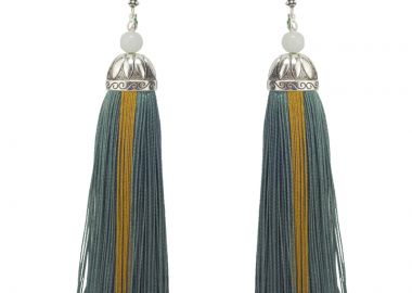 Jt Ασημένια μακριά σκουλαρίκια Boho πράσινες φούντες - JT - 